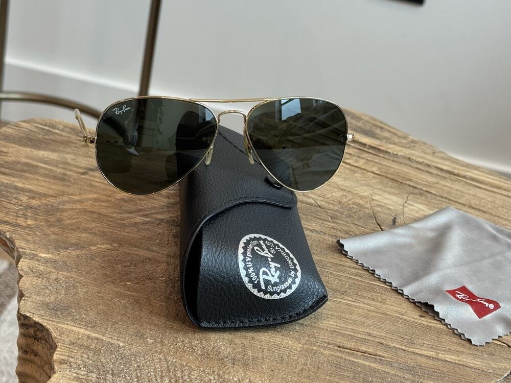Ray Ban 3025 Aviator Large Gold Metal Green Italy Unisex